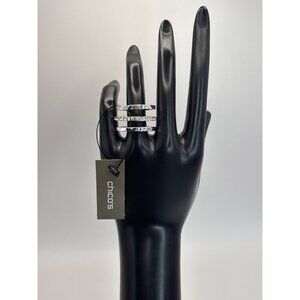 Chico's Silver Tone Hammered Three 3 Band Ligne Ring Rhinestone Accents SZ 8 NEW